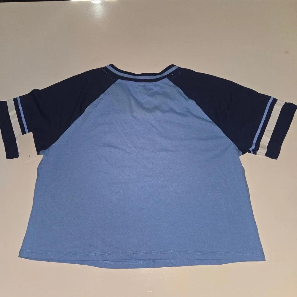 Disney Stitch Cosmic Cutie Blue Raglan V-Neck Crop T-Shirt Womens Medium NWT - Picture 2 of 5